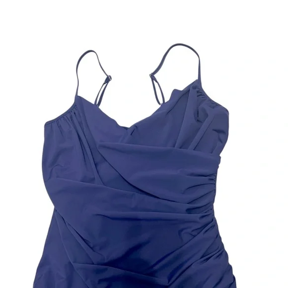 Miraclesuit Navy Wrap Style One Piece Swimsuit Waist Ruching Sz 16
